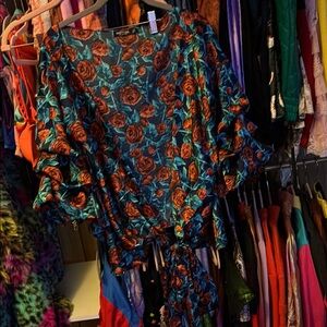 Rose print wrap top